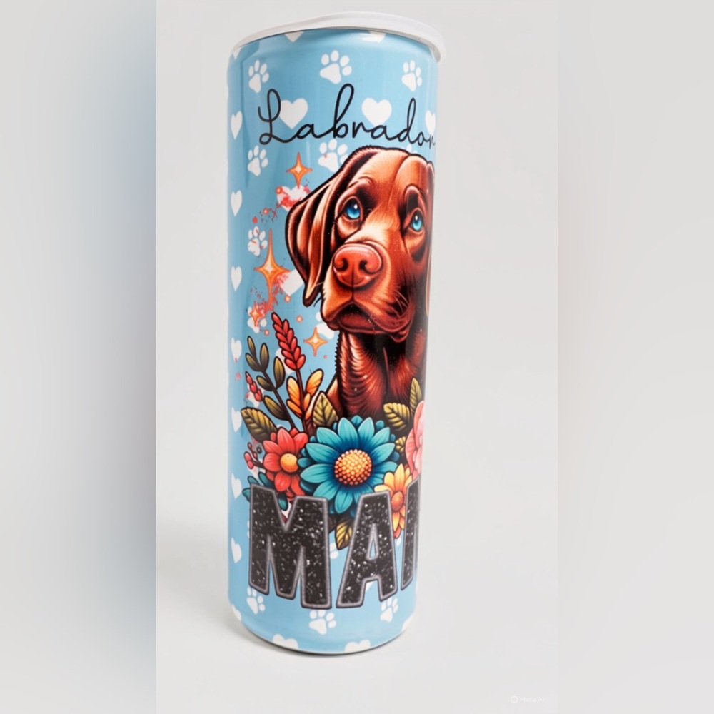MAMA Dog Labradoodle -Themed Blue Floral Travel Tumbler - Pets Dog